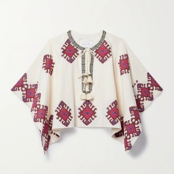 Johanna Ortiz Tops - Johanna Ortiz Bushveld Poncho Embroidered Fabric Tassels Cream Size M
